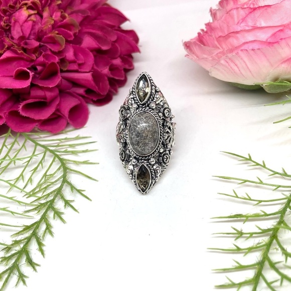 NEW⚜️STERLING SILVER Smoky Quartz Ornate Ring - Picture 3 of 12